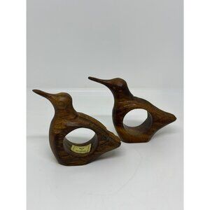 VTG Handcrafted Wooden Duck Napkin Rings Set 2 Made Philippines Rustic Decor